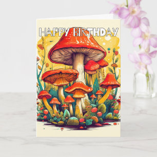 Tarjeta Hongos de bosque brotando imaginativos