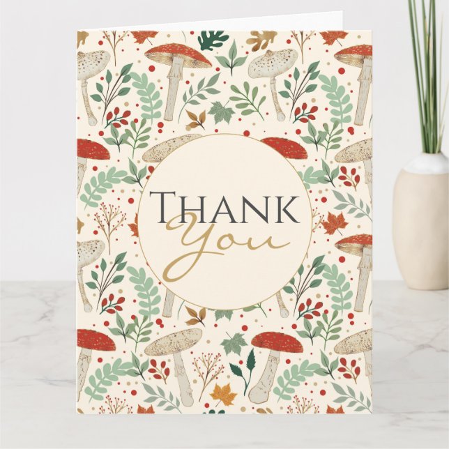 Tarjeta Hongos de otoño y Ilustracion de hojas (Anverso)