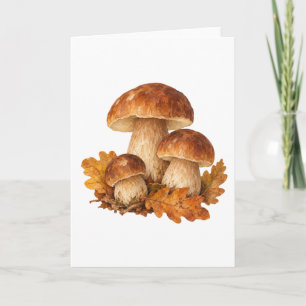 Tarjeta Hongos y hojas de roble caídas