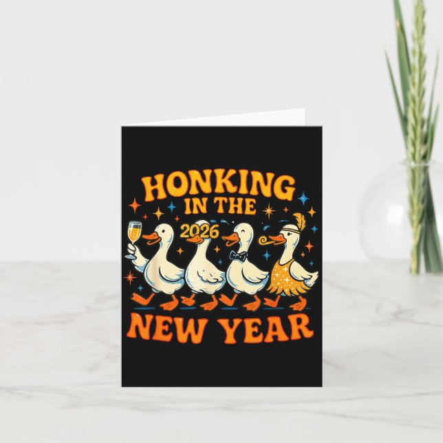 Tarjeta Honking In The New Year 2026 Funny Duck Gift  (Anverso)