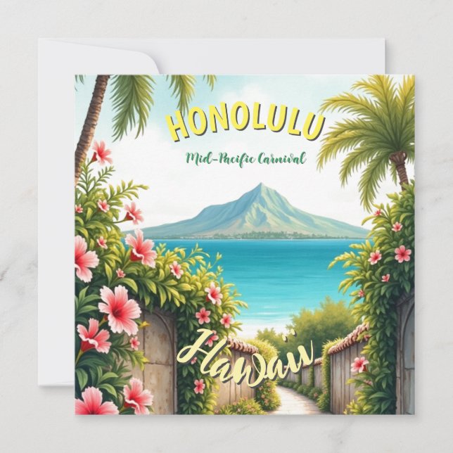 Tarjeta Honolulu de Viaje de Hawái de Estilo Vinta (Anverso)