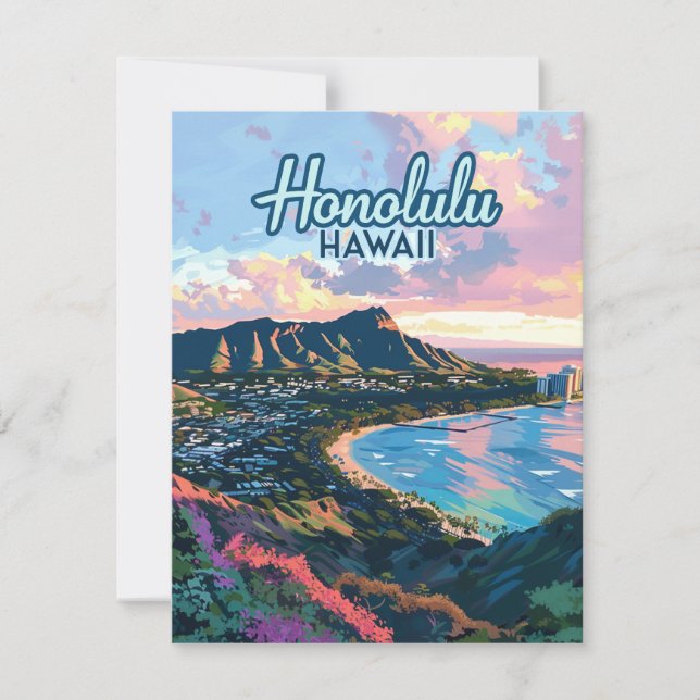 Tarjeta Honolulu Hawaii Oahu Waikiki Diamondhead (Anverso)