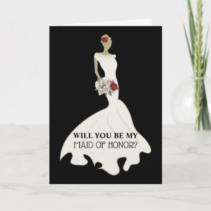 Tarjeta Honor de la dama de moda vestida de boda blanco