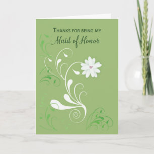 Tarjeta Honor de Maid gracias con flor de Swirl Blanca