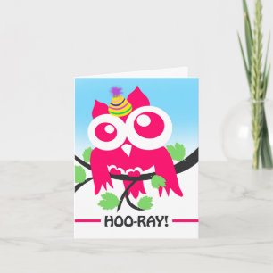 Tarjeta Hoo-Ray, es tu cumpleaños, graciosa lechuza