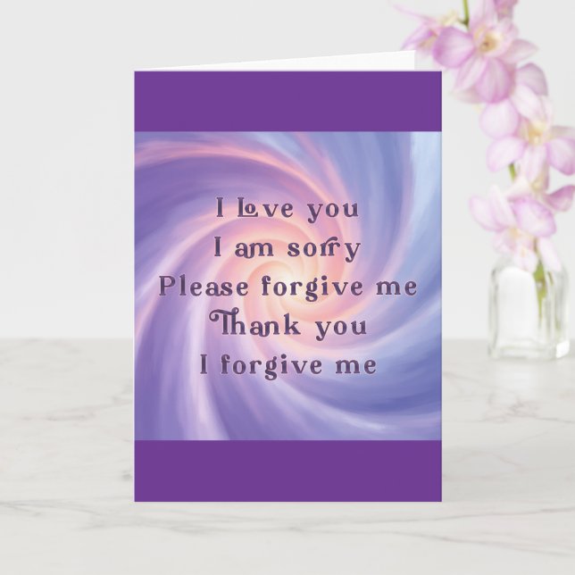 Tarjeta Ho'oponopono Peach púrpura en azul pálido (Orquídea)