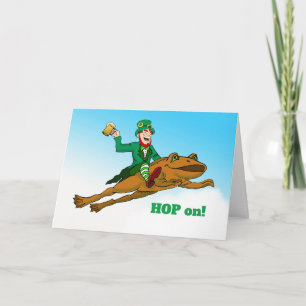 Tarjeta Hop on St. Patrick's Day Leprechaun Frog and Beer