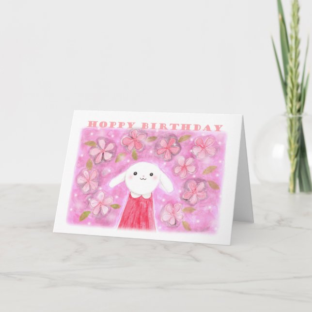 Tarjeta Hoppy Birthday Cute Bunny Rabbit bonito dulce (Anverso)