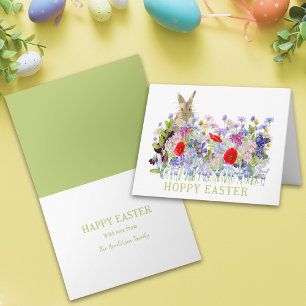 Tarjeta Hoppy Easter Bunny y Wildflowers Boho