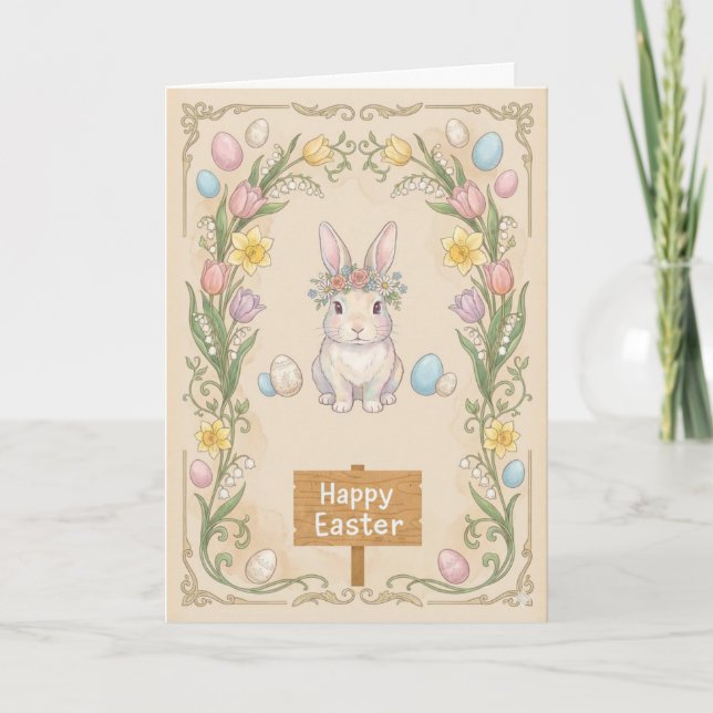 Tarjeta Hoppy Easter Card - Floral Bunny Frame (Anverso)