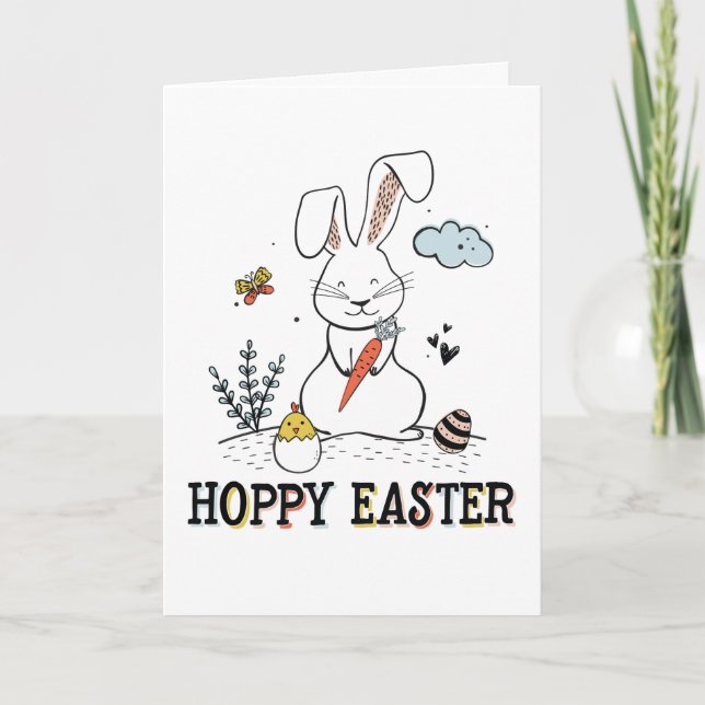 Tarjeta Hoppy Easter Cute Doodle Easter Bunny (Anverso)