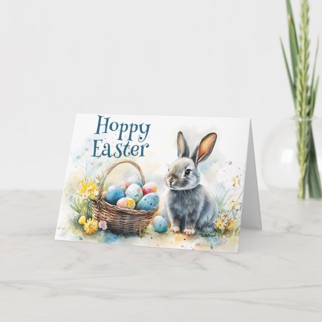 Tarjeta Hoppy Easter Watercolor (Anverso)
