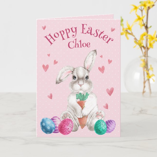 Tarjeta HOPPY EASTER Watercolor Bunny Personalizado (flor amarilla)