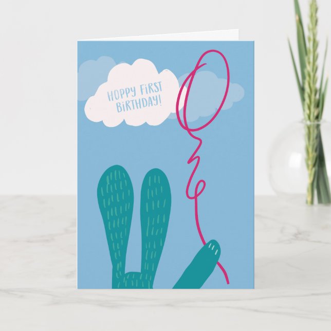 Tarjeta Hoppy First Birthday Bunny Greaming Card (Anverso)