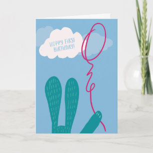 Tarjeta Hoppy First Birthday Bunny Greaming Card