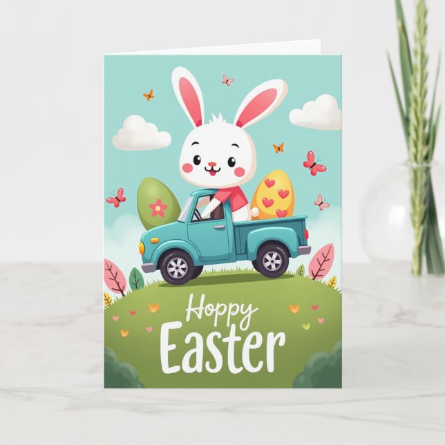 Tarjeta Hoppy Spring Holiday Rabbit Truck Card (Anverso)