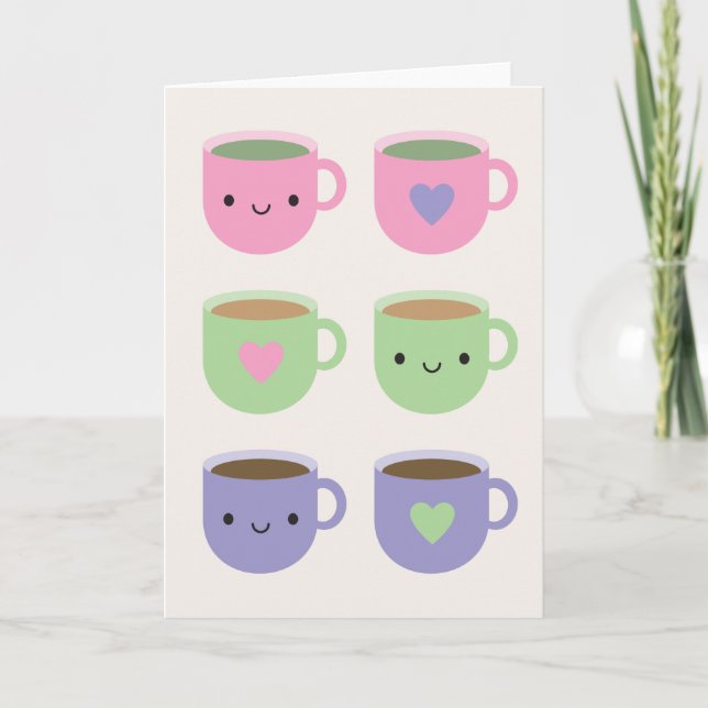 Tarjeta Hora de tomar el té - Copa Kawaii de té (Anverso)