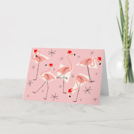 Tarjeta horizontal rosa Flamingo Santas