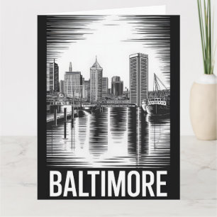 Tarjeta Horizonte de Baltimore Maryland en negro y blanco