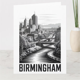 Tarjeta Horizonte de Birmingham Alabama en Grabado en Made