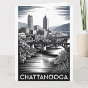 Tarjeta Horizonte de Chattanooga Tennessee en negro y blan
