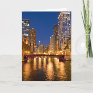 Tarjeta Horizonte de Chicago, Illinois, y río Chicago en