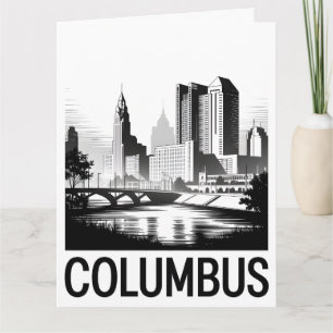 Tarjeta Horizonte de Columbus Ohio Grabado en Madera Blanc