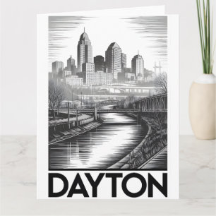 Tarjeta Horizonte de Dayton Ohio en negro y blanco en esti