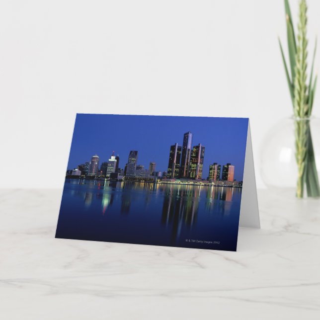 Tarjeta Horizonte de Detroit en la noche (Anverso)