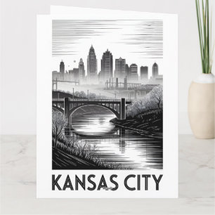 Tarjeta Horizonte de Kansas City Missouri en negro y blanc