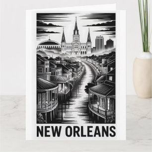 Tarjeta Horizonte de Nueva Orleans Luisiana Grabado en Mad