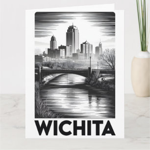 Tarjeta Horizonte de Wichita Kansas en Blanco y Negro Grab