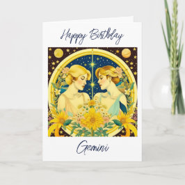 Tarjeta Horoscope Rótulo Gemini Twins Cumpleaños Personali