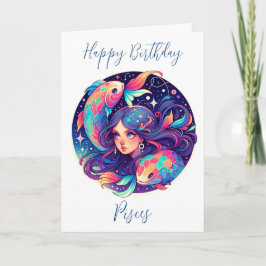 Tarjeta Horoscope Rótulo Pisces Feliz cumpleaños