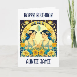 Tarjeta Horoscopio Rótulo Gemini Twins Cumpleaños Celeste