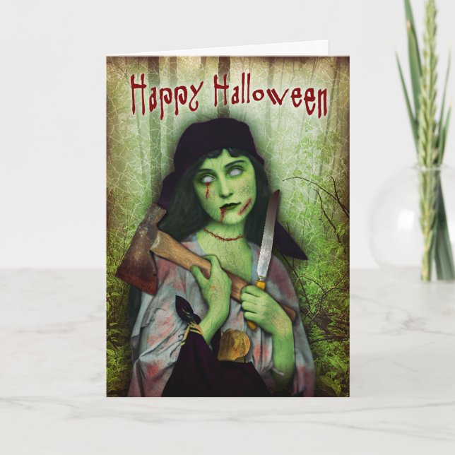 Tarjeta Horror de Halloween, Chica zombiano gótico (Anverso)