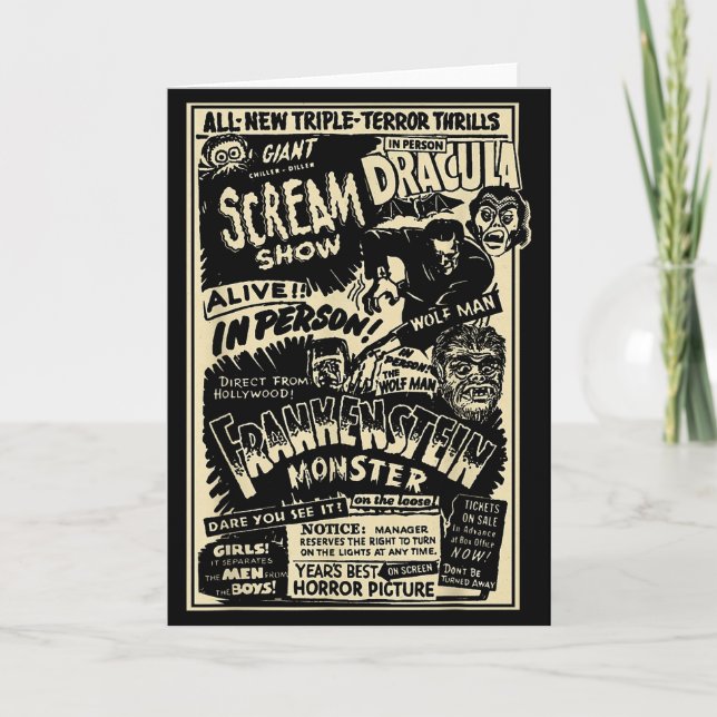 Tarjeta Horror Movie Monster Mummy Dracula Werewolf Franke (Anverso)