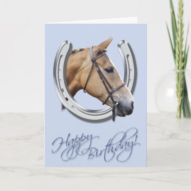 Tarjeta Horse and horseshoe birthday (Anverso)