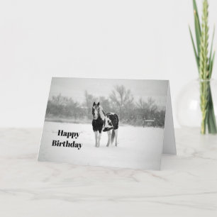 Tarjeta Horse Black and White Snow Photo Birthday