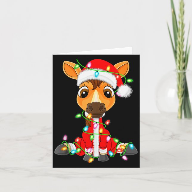 Tarjeta Horse Christmas Lights Santa Costume Cute Animal X (Anverso)