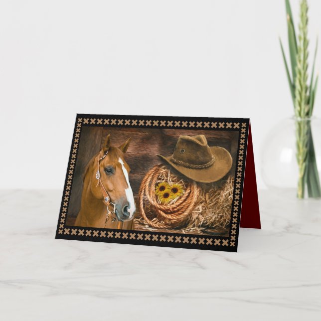 Tarjeta Horse Cowboy Gorra Lasso Western Sunflowers (Anverso)