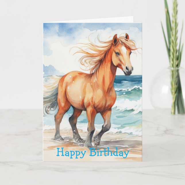Tarjeta Horse on Beach Birthday (Anverso)