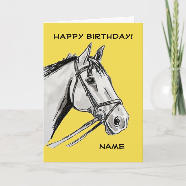Tarjeta Horse Portrait Ink Pen Cumpleaños (Anverso)