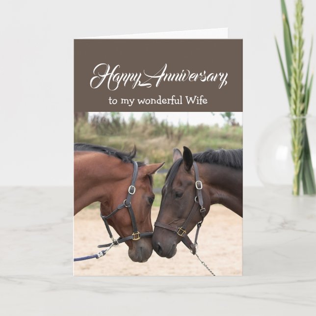 Tarjeta HORSES de aniversario de corazón a esposa  (Anverso)