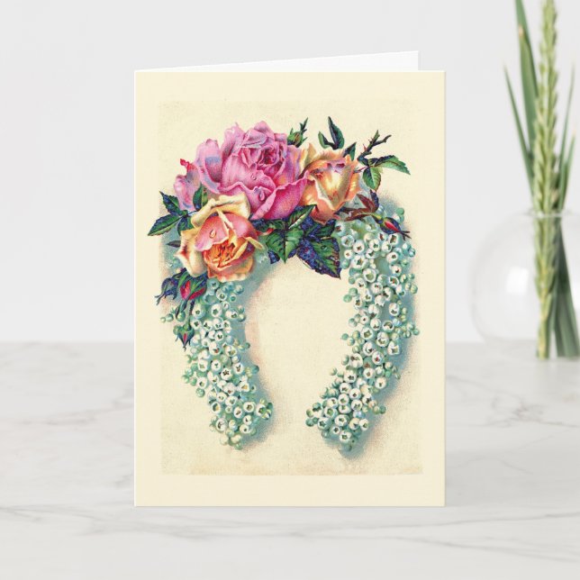 Tarjeta Horseshoe floral vintage (Anverso)