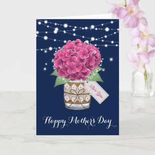 Tarjeta Hortensia Rosa Día de la Madre Rústico Azul Encant