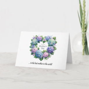 Tarjeta Hortensias acuarela corona del corazón Día de la M