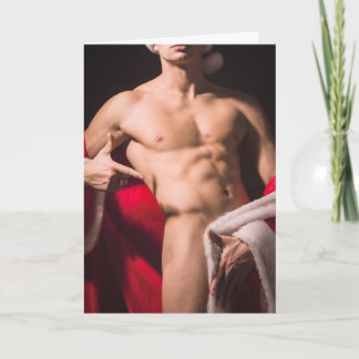 Tarjeta Hot Guy Poses Sexy Shirless Santa Outfit Christma