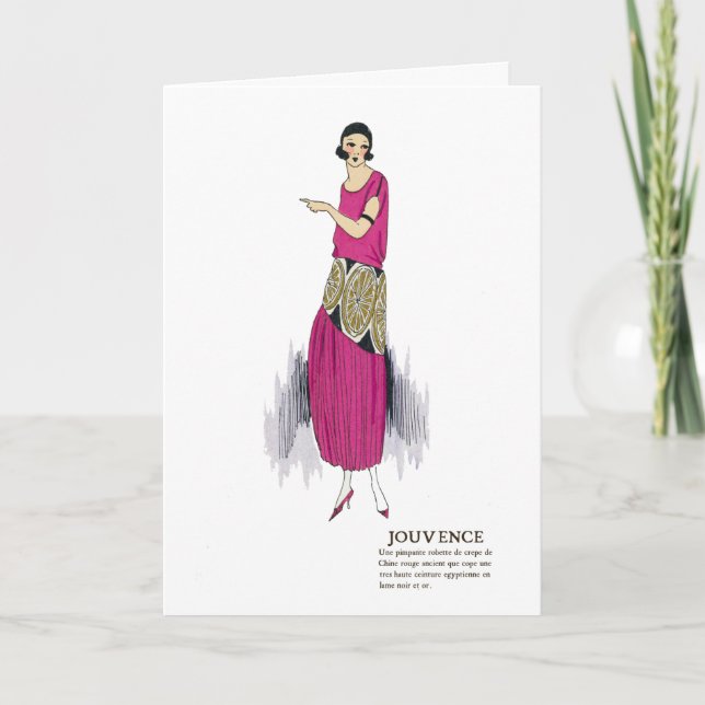 Tarjeta Hot Pink 1920s Flapper Vestido Art Deco Gracias (Anverso)