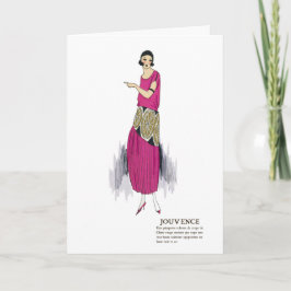 Tarjeta Hot Pink 1920s Flapper Vestido Art Deco Gracias